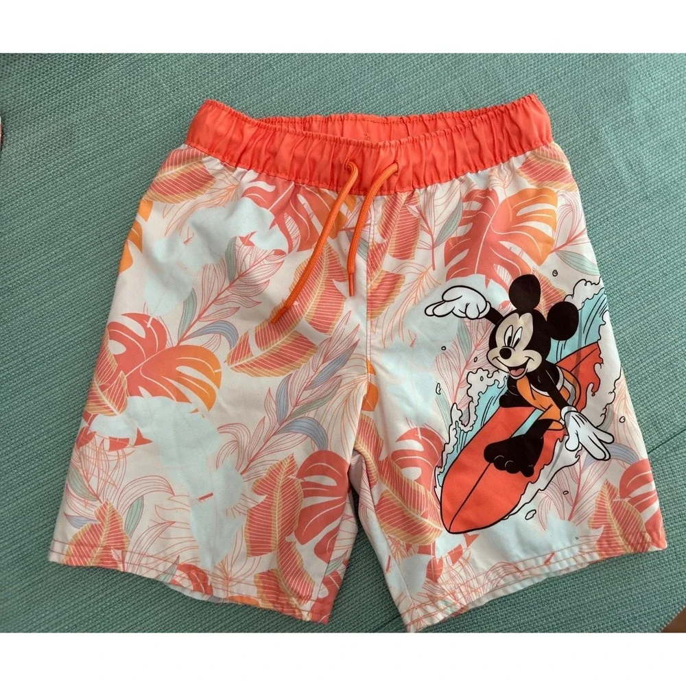 Disney Jr Mickey Mouse Swim Trunks Size 5T surfing multicolor tropical